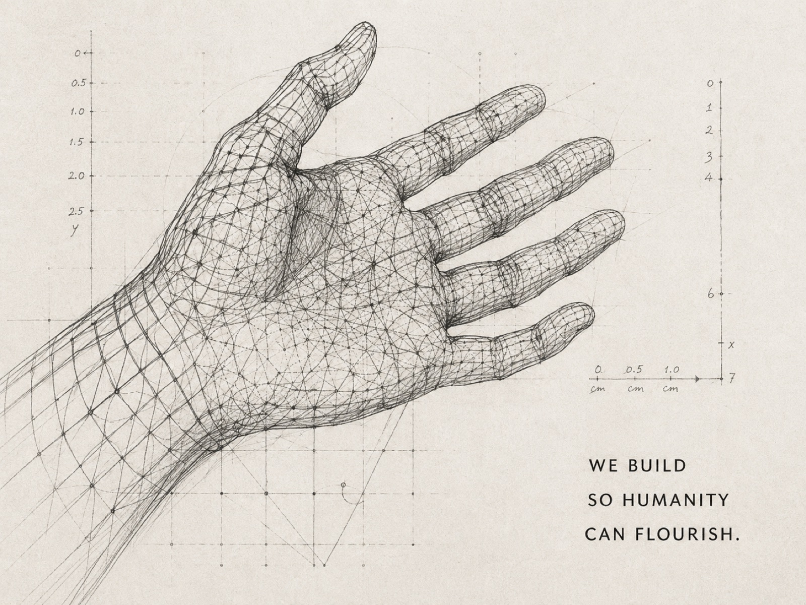 A hand drawn in ink beside a measured diagram, pencil notation in the margins